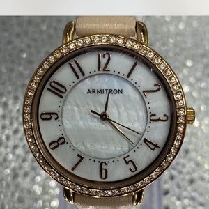 Armitron Gold Watch / Pearlized  Dial and Crystal Bezel